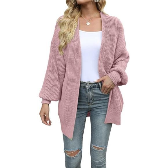 Womens Oversized Long Sleeve Open Front Cardigan Sweaters Dustypink - Picture 2 of 6